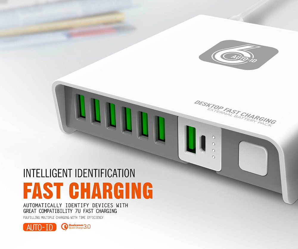 Chargeur Fast charge 6 port USB 2A avec Power Bank 2600 mAh