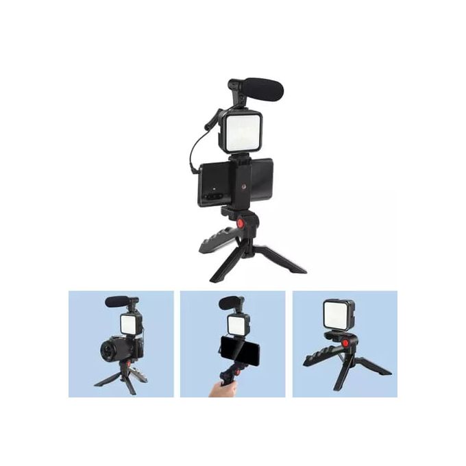 Kit Vlogger Trépied avec Microphone et lumière