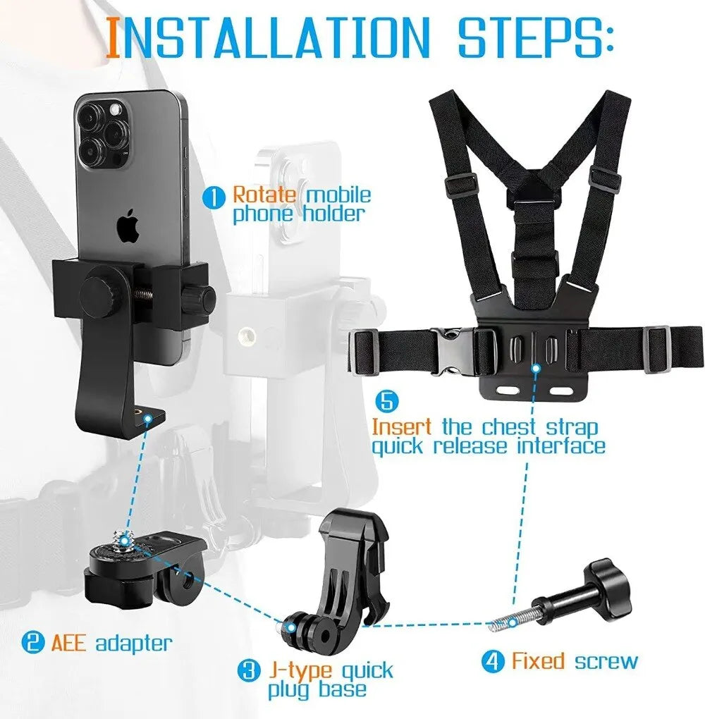 Support Téléphone Réglable avec Sangle de Poitrine