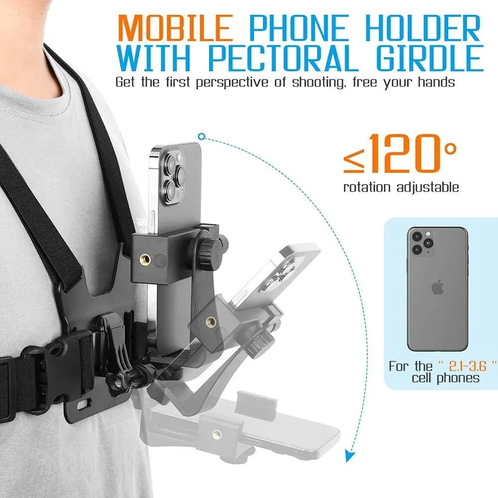 Support Téléphone Réglable avec Sangle de Poitrine
